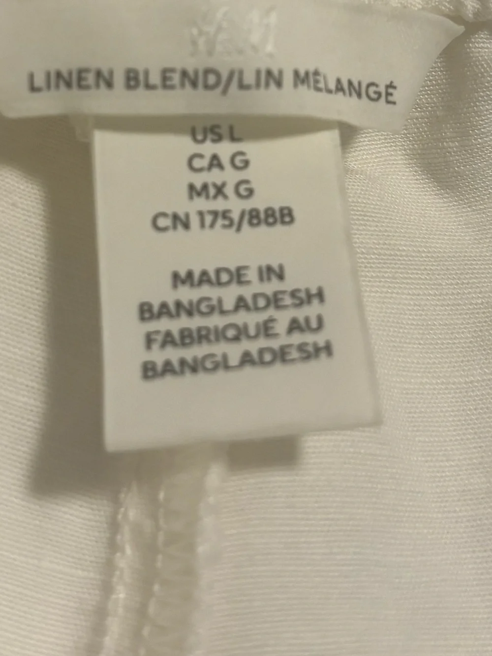 H&M Linen Blend White Wide Leg Pull-On Pants Size L